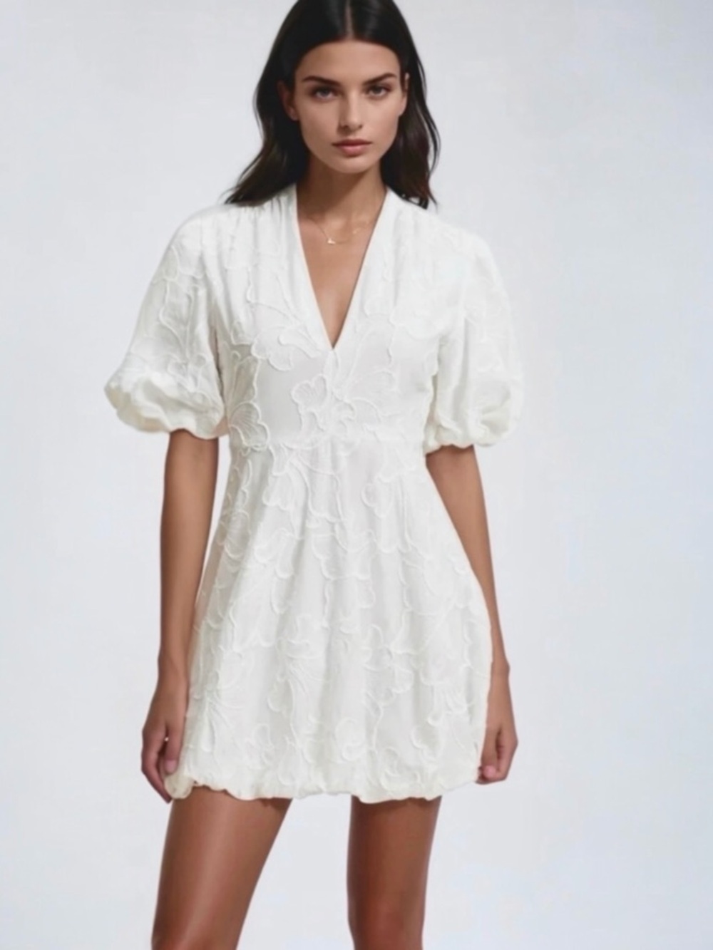 Christian Lacroix White Mini Dress with Puff Sleeves